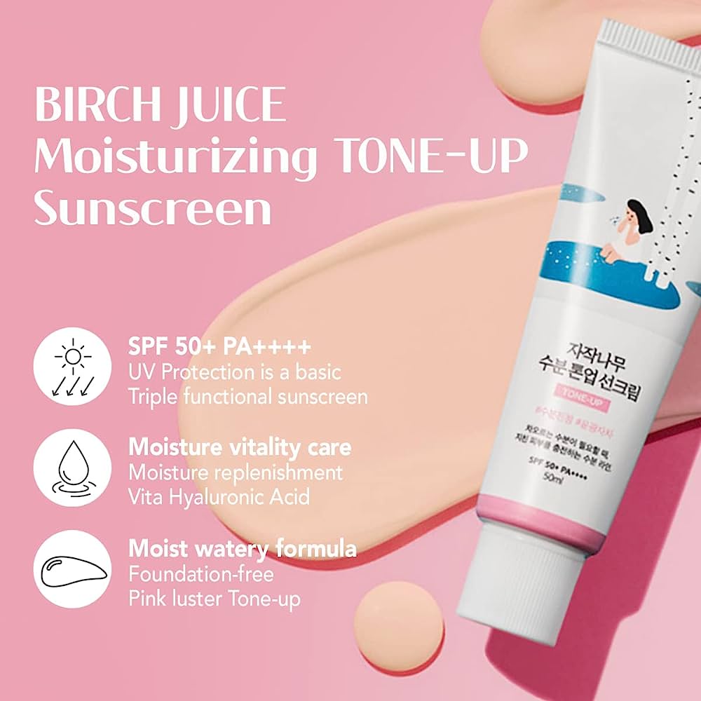 Pink Roulette Sunscreen ROUND LAB - Birch Juice Moisturising Tone-Up Sunscreen – Korea Cosmetics BN