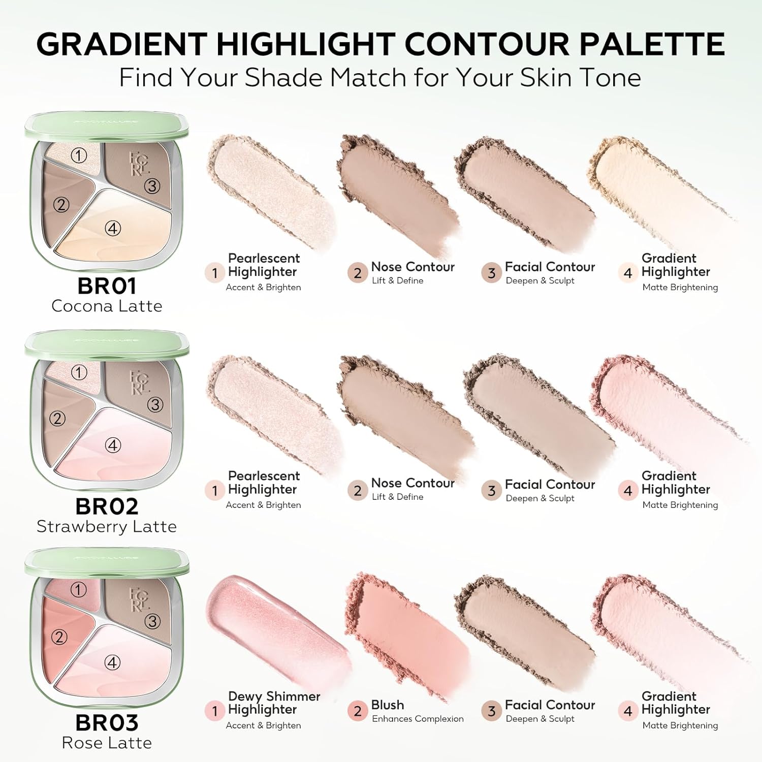 FOCALLURE - FA-F86 4-Highlighter Contour Palette