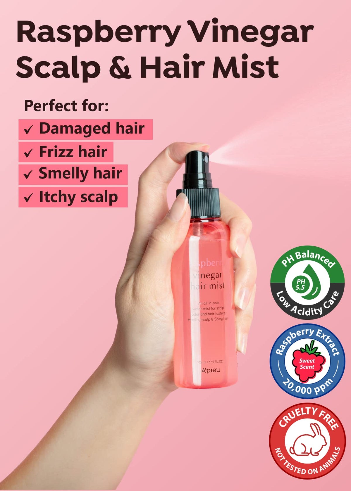Hair Perfume Raspberry A'PIEU - Raspberry Vinegar Hair Mist – Korea Cosmetics BN