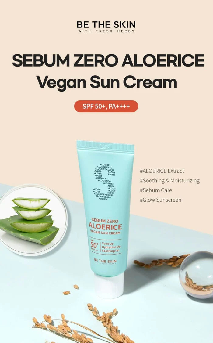 BE THE CREAM SUN ZERO SKIN Cosmetics VEGAN Korea ALOERICE - - BN SEBUM