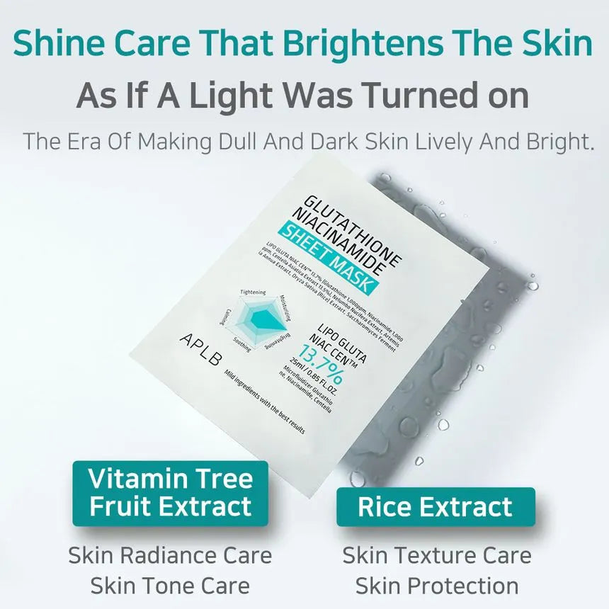 APLB - Glutathione Niacinamide Sheet Mask Korea Cosmetics BN APLB - Glutathione Niacinamide Sheet Mask Korea Cosmetics BN