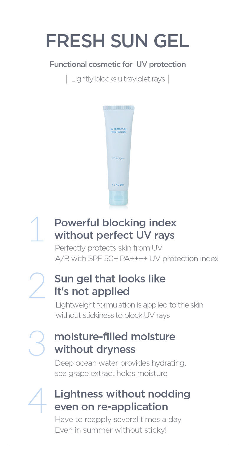 KLAVUU - UV Protection Fresh Sun Gel - Korea Cosmetics BN